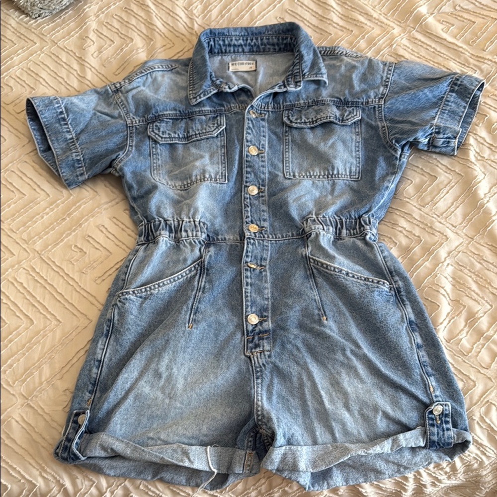 We The Free Light Blue Denim Romper